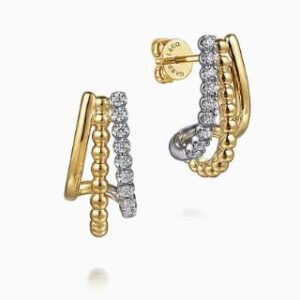 Gabriel & Co. 14k White & Gold Bujukan Diamond 3 Row J Hoop Stud Earrings