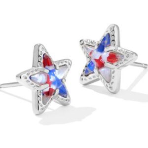 Kendra Scott Sterling Silver Cassidy Red, White and Blue Star Stud Earrings