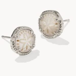 Kendra Scott Sterling Silver Natural Mother of Pearl Sand Dollar Stud Earrings