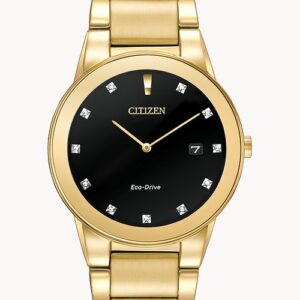 Citizen Axiom Men's Gold-tone Stainless Steel Case Bracelet Watch with Black Dial with Eco-Drive Technology