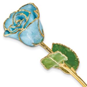 Quality Gold Lacquer Dipped Gold Trim with Glitter on Light Blue Rose