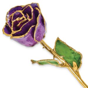 Quality Gold Lacquer Dipped Gold Trim Purple Rose with Purple Sparkle Rose