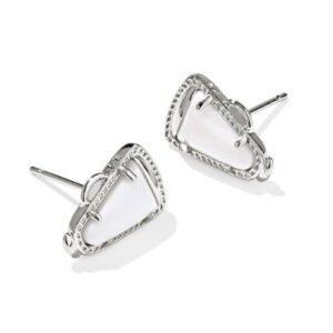 Kendra Scott Rhodium Plated Sterling Silver White Mother of Pearl Cheer Stud Earrings