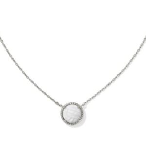 Kendra Scott Rhodium Plated Sterling Silver White Mother of Pearl Volleyball Short Pendant Necklace