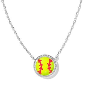 Kendra Scott Rhodium Plated Sterling Silver Chartruese Softball 19" Short Pendant Necklace