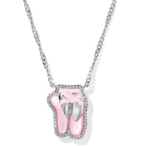 Kendra Scott Rhodium Plated Sterling Silver Pink Mother of Pearl Ballet Slippers 19" Short Pendant Necklace