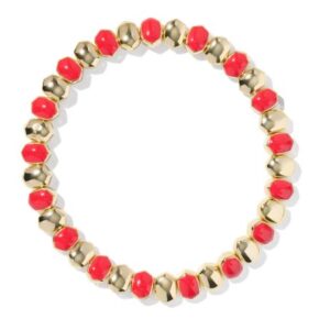 Kendra Scott Gold Plated Sterling Silver Daphne Bright Red Enamel Stretch Bracelet