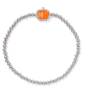 Kendra Scott Rhodium Plated Sterling Silver Orange Mother of Pearl Pumpkin Stretch Bracelet