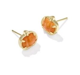 Kendra Scott Gold Plated Sterling Silver Orange Mother of Pearl Pumpkin Stud Earrings