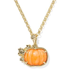 Kendra Scott Gold Plated Sterling Silver Orange Mother of Pearl Pumpkin Long Pendant Necklace