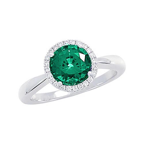 Chatham 14K White Gold Ring 7.5 Round Lab-Grown Emerald 1.70cts with Lab-grown Diamonds .12ctw