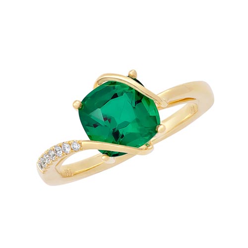 Chatham 14K Yellow Gold Ring 8.0 Century Lab-grown Emerald 2.28cts, Diamonds .06ctw