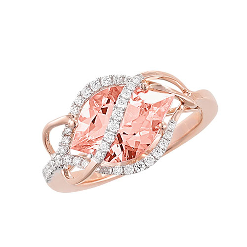 Chatham 14K Rose Gold Ring 13X8.5 Flame Lab-grown Champagne Sapphire 4.0cts, Lab-grown Diamonds .22ctw