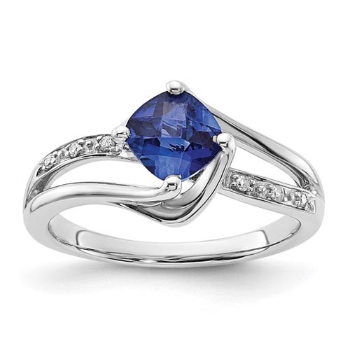 10K White Gold Created Sapphire and Diamond Ring