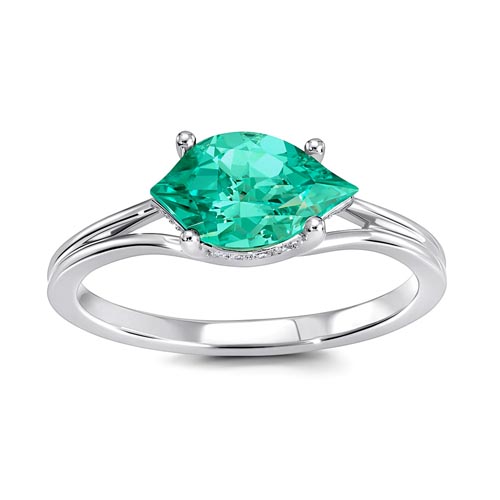 Chatham 14K White Gold Ring 10x6 Flame Lab-Grown Chrysoberyl 1.54cts with Lab-grown Diamonds .04ctw