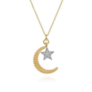 Gabriel & Co. 14K White Yellow Gold Bujukan Moon and Diamond Star Pendant Necklace