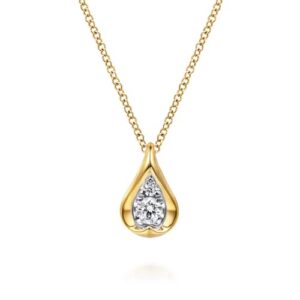 Gabriel & Co. Fiora - 14K White and Yellow Gold Diamond Teardrop Pendant Necklace