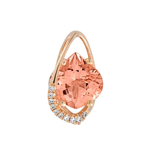 Chatham 14K Rose Gold Pendant 8.5X8 Onion Lab-grown Champagne Sapphire 2.26 cts, Mined Diamonds .03ctw
