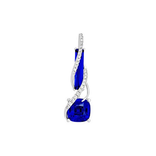 Chatham 14K White Gold Pendant 8.0 Century, 14X3 Baguette Lab-grown Blue Sapphire 4.91cts, Mined Diamonds .17ctw