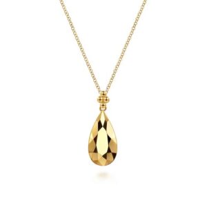 Gabriel & Co. Bujukan Clover - 14K Yellow Plain Gold Bujukan and Teardrop Texture Pendant Necklace