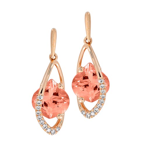 Chatham 14K Rose Gold Earrings 7.5X7 Onion Lab-grown, Champagne Sapphire 3.00cts, Lab-grown Diamonds .07cts
