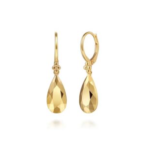 Gabriel & Co. Bujukan Clover - 14K Yellow Plain Gold Bujukan and Teardrop Texture Drop Earrings