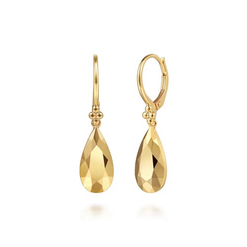 Gabriel & Co. Bujukan Clover - 14K Yellow Plain Gold Bujukan and Teardrop Texture Drop Earrings