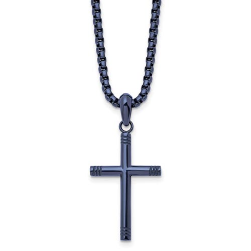 Chisel Stainless Steel Polished Dark Grey IP-plated Cross Pendant on a 24 inch Box Chain Necklace
