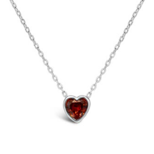 Stia Bezel Heart Necklace (Garnet/January) in Sterling Silver