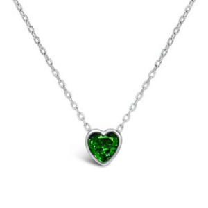 Stia Bezel Heart Necklace (Emerald/May) in Sterling Silver