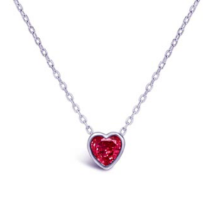 Stia Bezel Heart Necklace (Ruby/July) in Sterling Silver