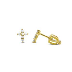 Stia Prong Cross Stud Earring (Gold Plated) in Sterling Silver