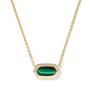 Kendra Scott Elisa Bezel Gold-Plated Short Pendant Necklace in Green Tigers Eye