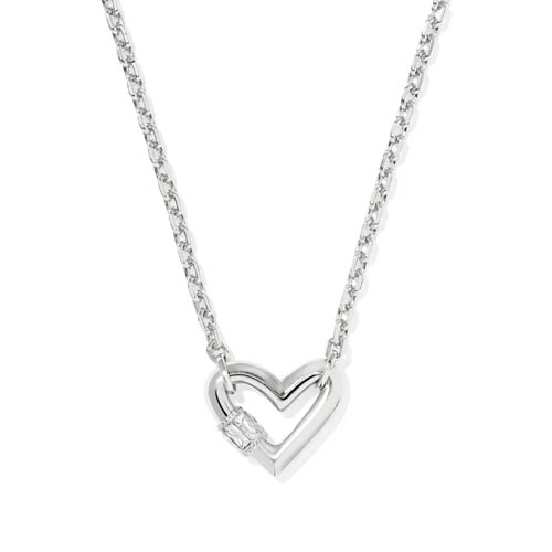 Kendra Scott Emery Heart Sterling Silver Short Pendant Necklace in White Cubic Zirconia