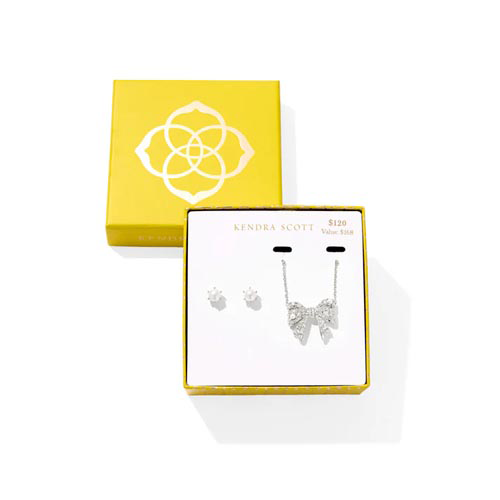 Kendra Scott Krista Bow Necklace and Aston Earrings Gift Set (Silver-Tone)