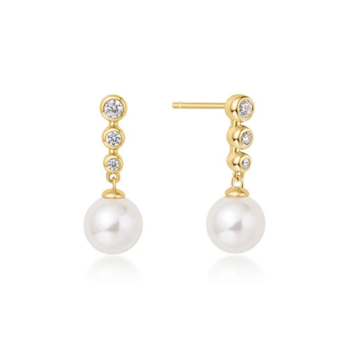 Ania Haie Gold Plated Tennis Beaded Stone Shell Pearl Drop Stud Earrings