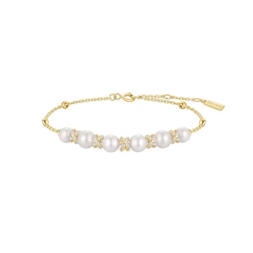 Ania Haie Gold Plated Sparkling Braided Shell Pearl Bracelet