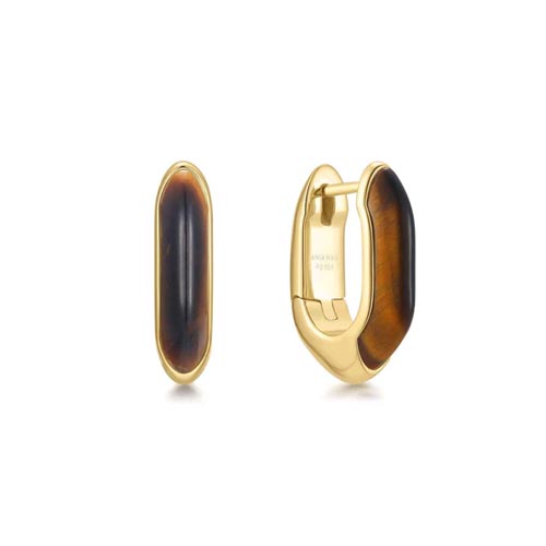 Ania Haie Gold Plated Tiger Eye Huggie Hoop Earrings