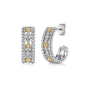Gabriel & Co. 14K Yellow Gold and 925 Sterling Silver Bujukan White Sapphire J Hoop Earrings
