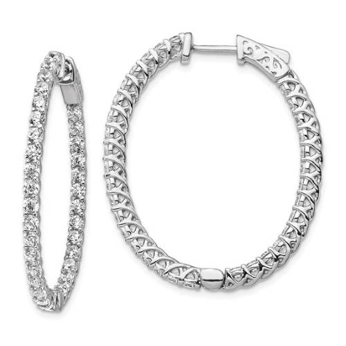 27mm Sterling Silver Rhodium-Plated CZ Hinged Oval Hoop Earrings