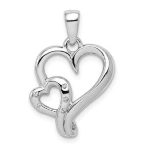 Sterling Silver Rhodium & Diamond Polished Double Heart Pendant