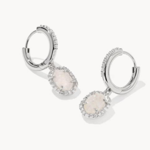 Kendra Scott-Daphne Silver Crystal Frame Huggie Earrings in Iridescent Drusy