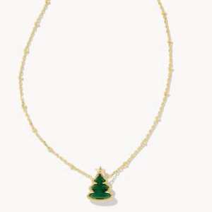 Kendra Scott-Holiday Tree Gold Short Pendant Necklace in Green Quartzite