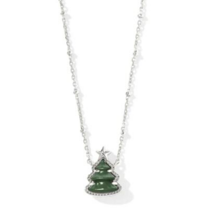 Kendra Scott Holiday Tree Short Pendant Necklace Silver Green Quartzite