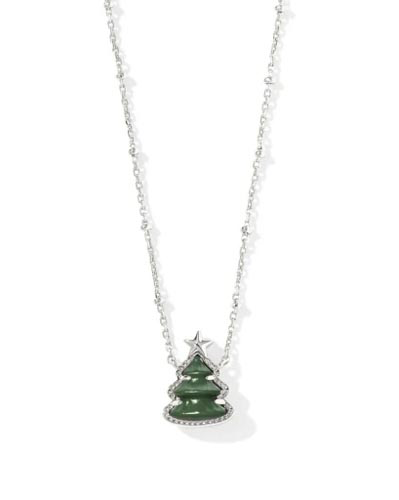 Kendra Scott Holiday Tree Short Pendant Necklace Silver Green Quartzite