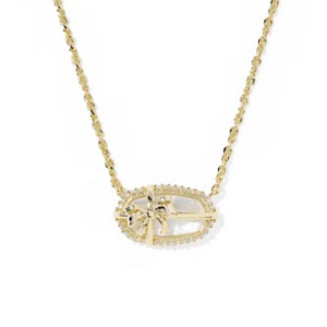 Kendra Scott Elisa Bow Gold Short Pendant Necklace in Ivory Illusion