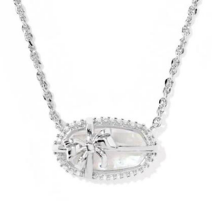 Kendra Scott Elisa Bow Silver Iridescent Crystal Ivory Illusion Short Pendant Necklace