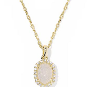 Kendra Scott Daphne Gold Crystal Frame Short Pendant Necklace in Iridescent Drusy