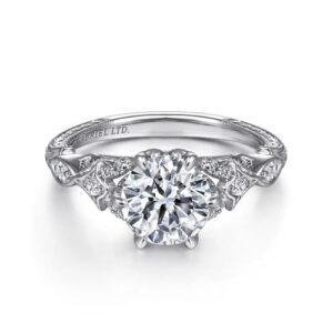 Gabriel & Co. Indira - Vintage Inspired 18K White Gold Round Diamond Engagement Ring