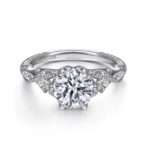 Gabriel & Co. Indira - Vintage Inspired 18K White Gold Round Diamond Engagement Ring